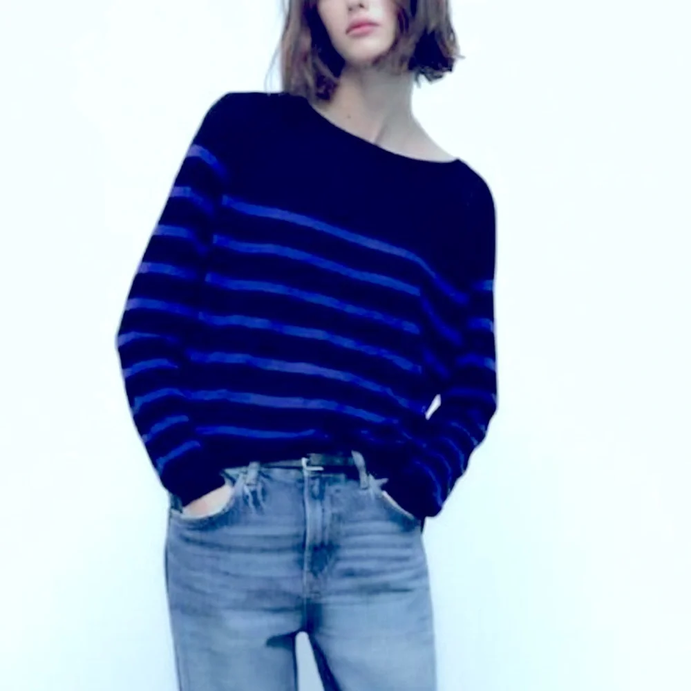 Zara Black and Blue Nautical Crew Neck Sweater lightweight Great for spring - Picture 1 of 10